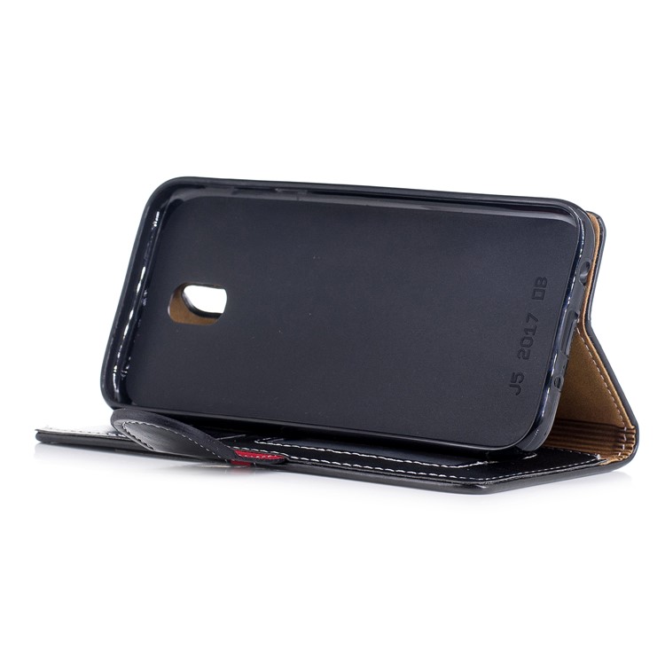 Elegant Series Leather Wallet Stand Flip Case with Strap for Samsung Galaxy J7 (2017) EU Version - Black-4
