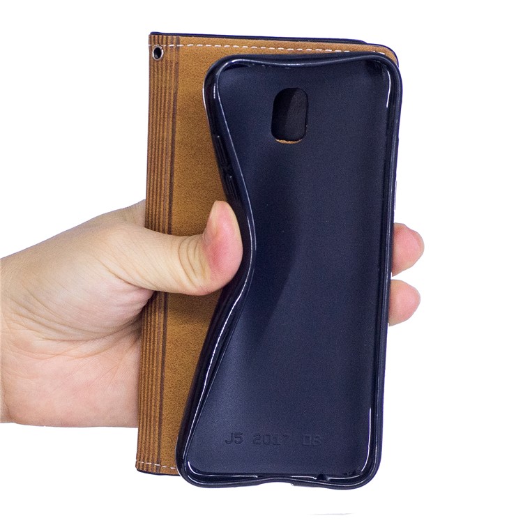 Elegant Series Leather Wallet Stand Flip Case with Strap for Samsung Galaxy J7 (2017) EU Version - Black-7