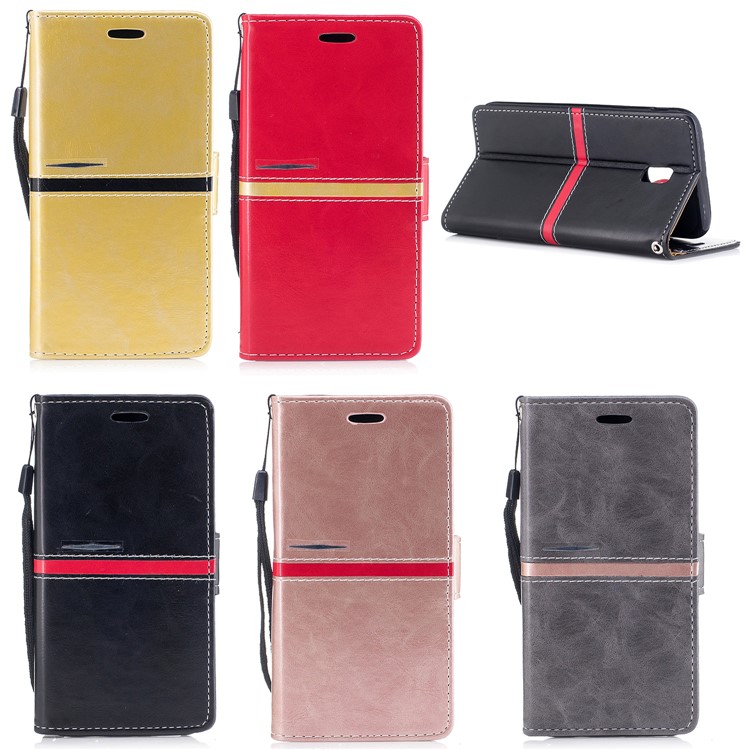 Elegant Series Leather Wallet Stand Flip Case with Strap for Samsung Galaxy J7 (2017) EU Version - Black-9