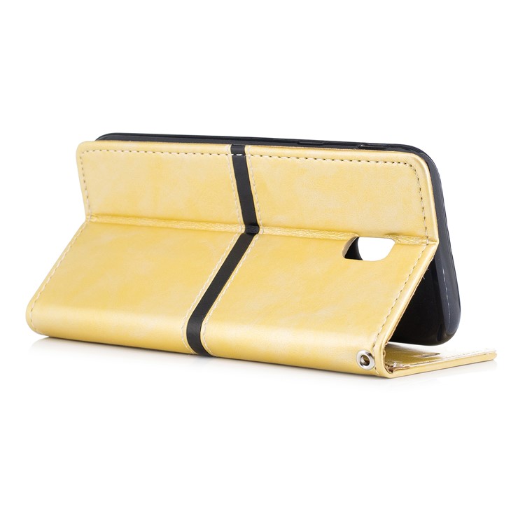 For Samsung Galaxy J7 (2017) EU Version Elegant Series Leather Wallet Stand Flip Case with Strap - Gold-3