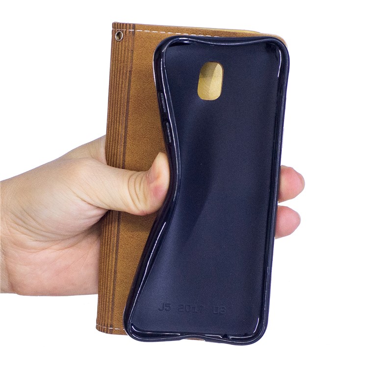 For Samsung Galaxy J7 (2017) EU Version Elegant Series Leather Wallet Stand Flip Case with Strap - Gold-7