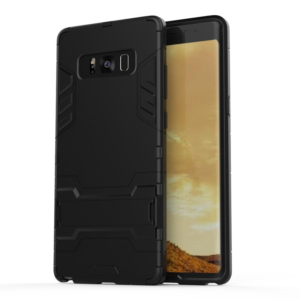 Cool Guard Plastic TPU Back Cover with Kickstand for Samsung Galaxy Note 8 - Black-2