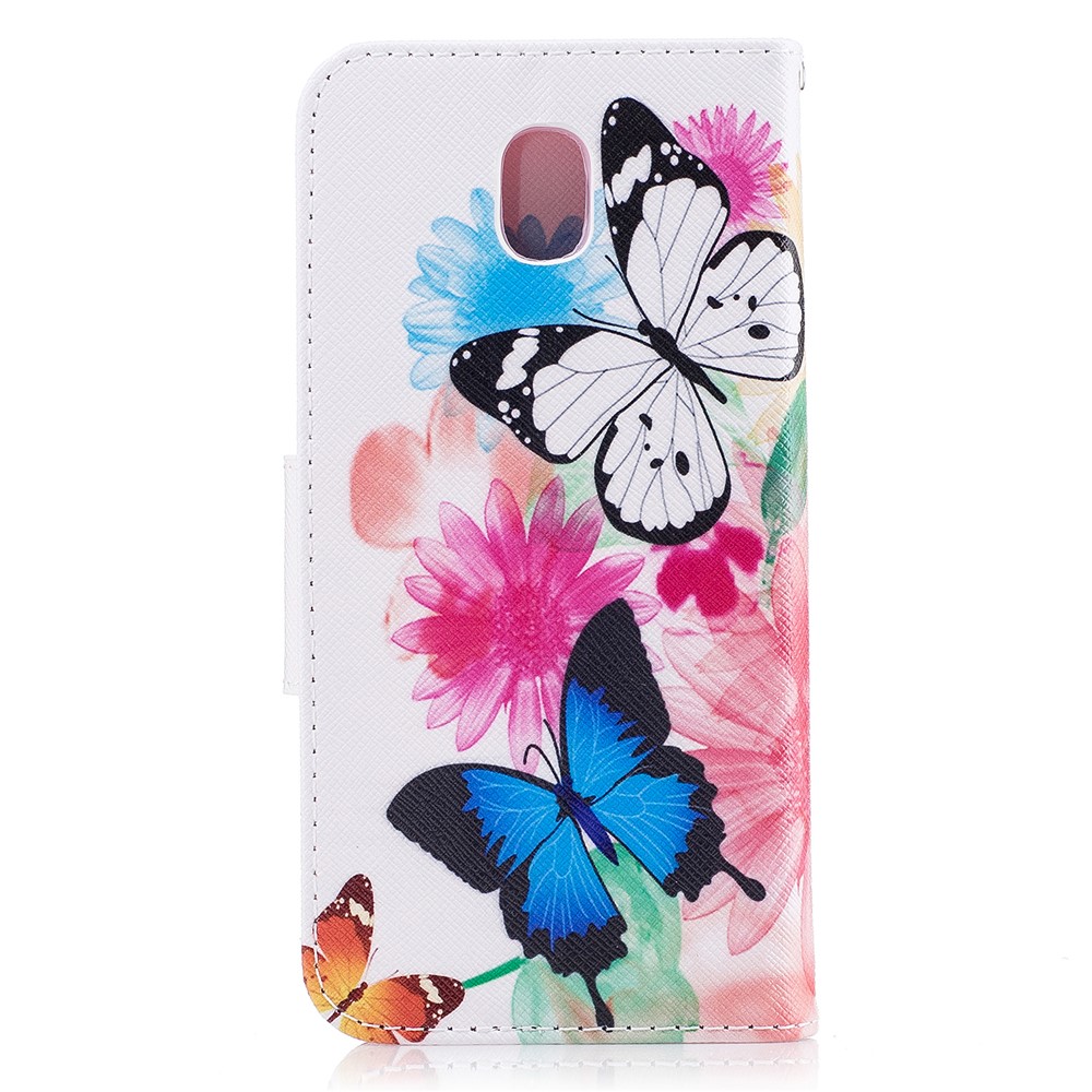 Pattern Printing PU Leather Wallet Protection Mobile Shell with Stand for Samsung Galaxy J3 (2017) EU Version - Flowers and Butterflies-3