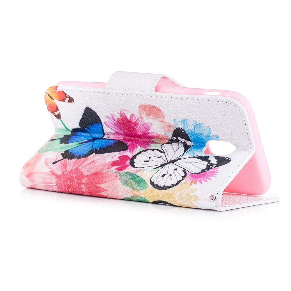 Pattern Printing PU Leather Wallet Protection Mobile Shell with Stand for Samsung Galaxy J3 (2017) EU Version - Flowers and Butterflies-4