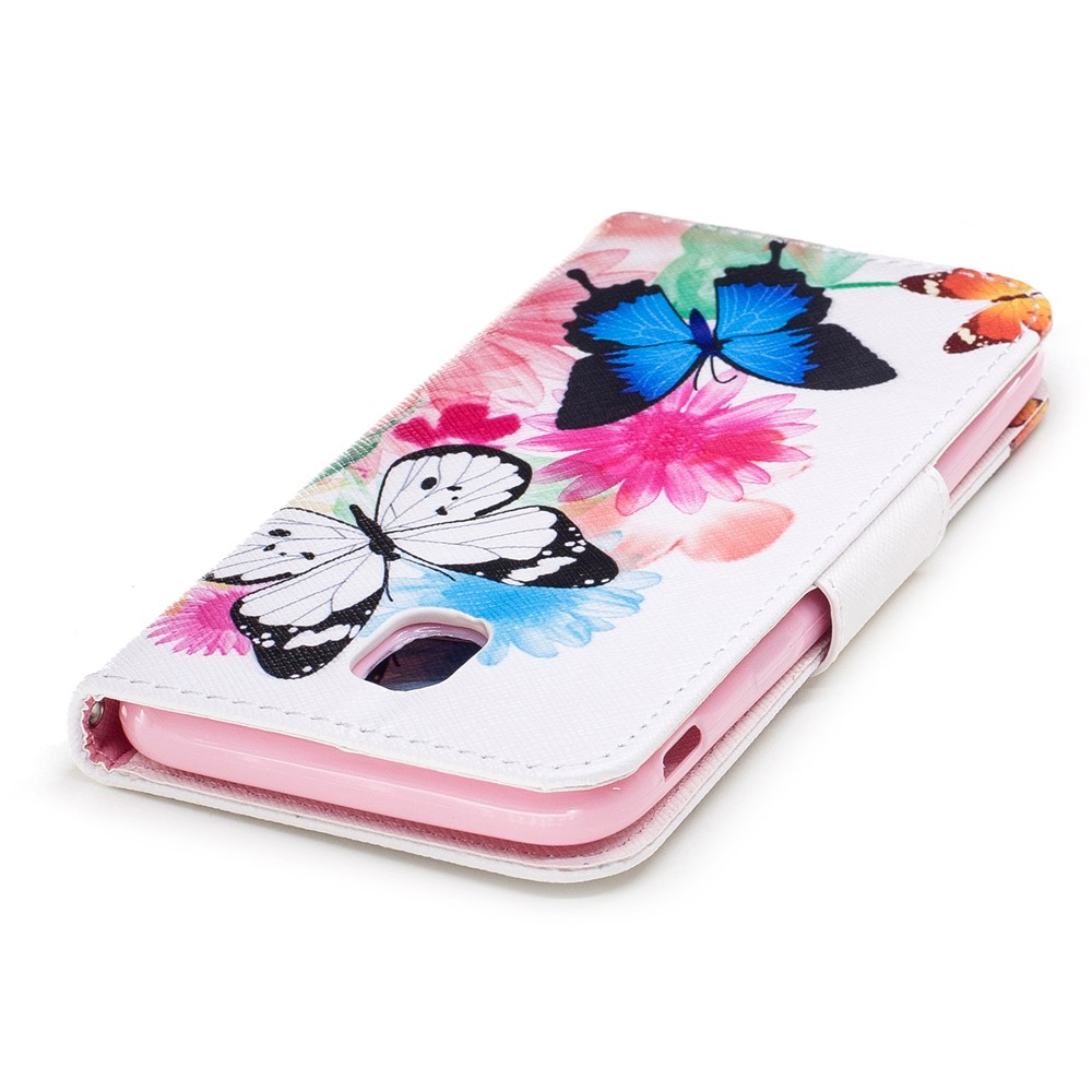 Pattern Printing PU Leather Wallet Protection Mobile Shell with Stand for Samsung Galaxy J3 (2017) EU Version - Flowers and Butterflies-7