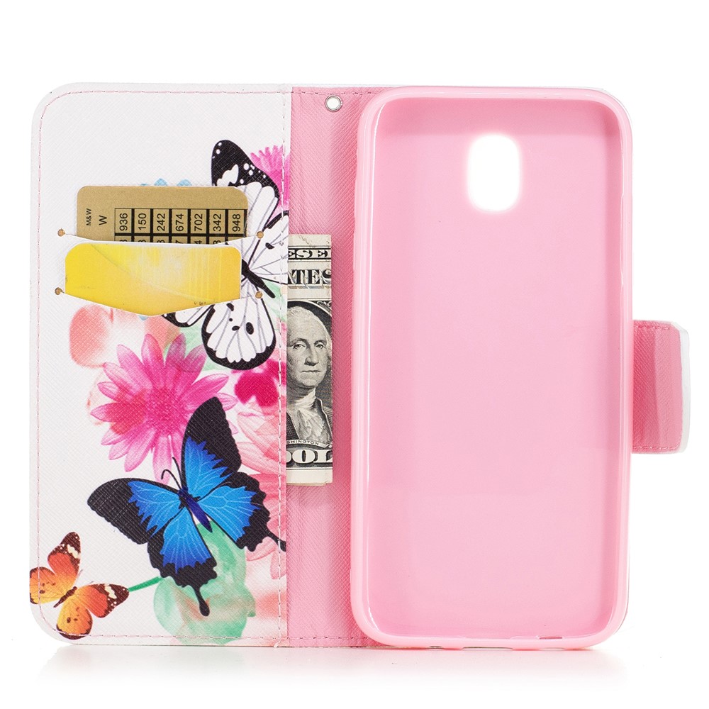Pattern Printing PU Leather Wallet Protection Mobile Shell with Stand for Samsung Galaxy J3 (2017) EU Version - Flowers and Butterflies-8