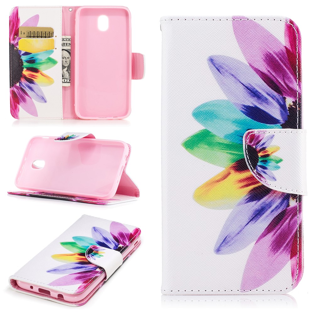 Pattern Printing Card Holder Leather Case Cover with Stand for Samsung Galaxy J3 (2017) EU Version - Petals Pattern-1