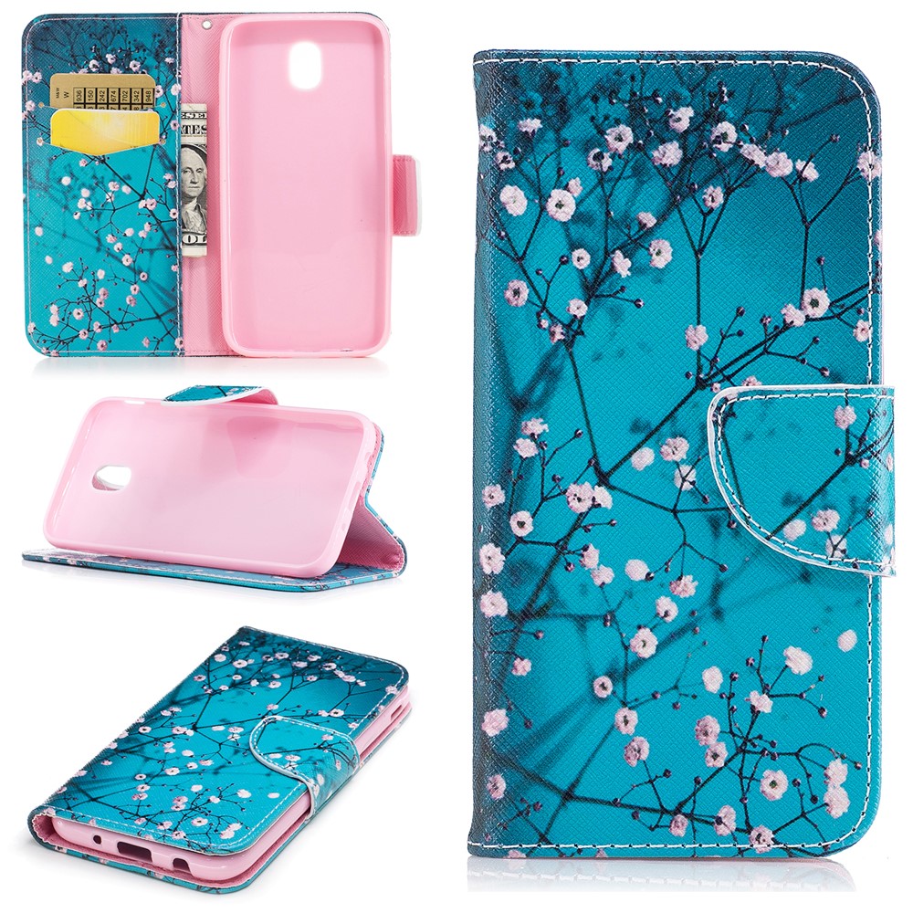 Pattern Printing Leather Wallet Mobile Phone Case Accessory for Samsung Galaxy J3 (2017) EU Version - Tree with Flowers-1