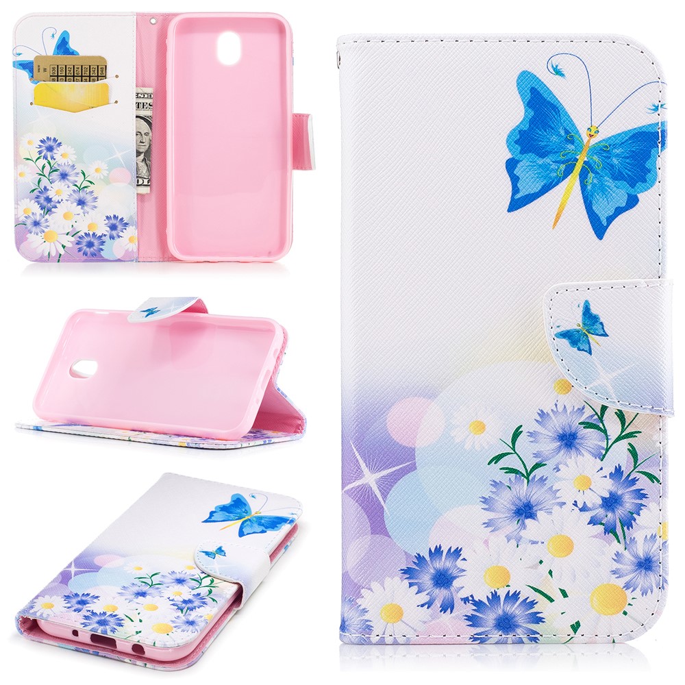 Pattern Printing PU Leather Wallet Stand Shell for Samsung Galaxy J5 (2017) EU Version - Blue Butterfles