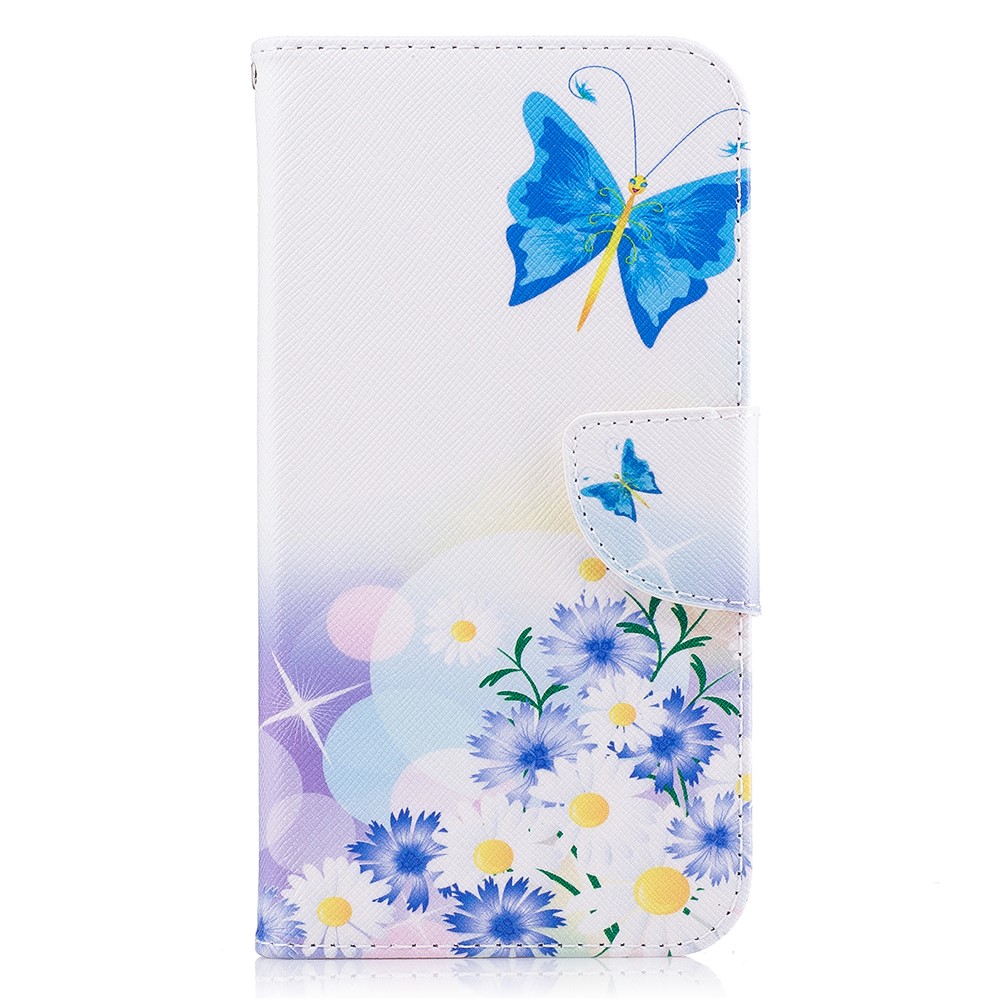 Impressão De Padrão PU Couro Wallet Stand Shell Para Samsung Galaxy J5 (2017) Versão Da UE - Blue Butterfles-2