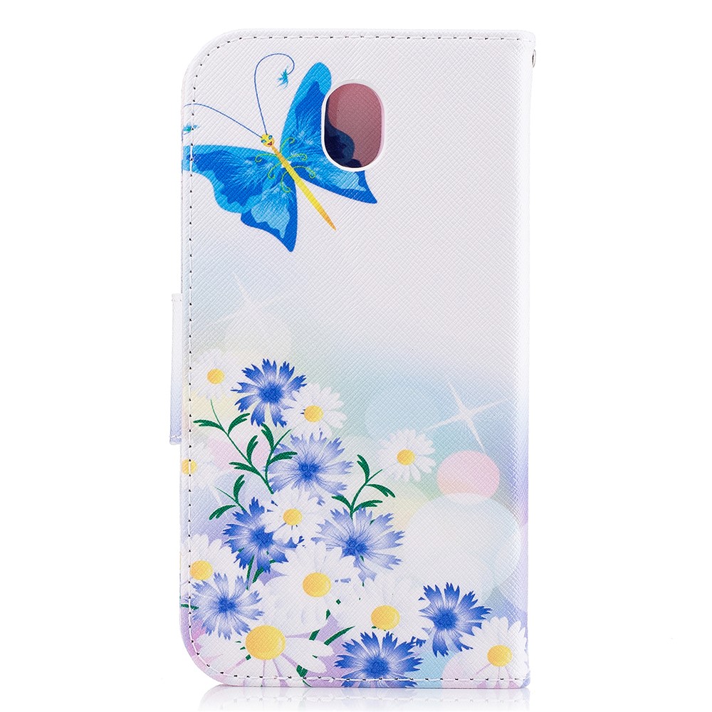 Impressão De Padrão PU Couro Wallet Stand Shell Para Samsung Galaxy J5 (2017) Versão Da UE - Blue Butterfles-3