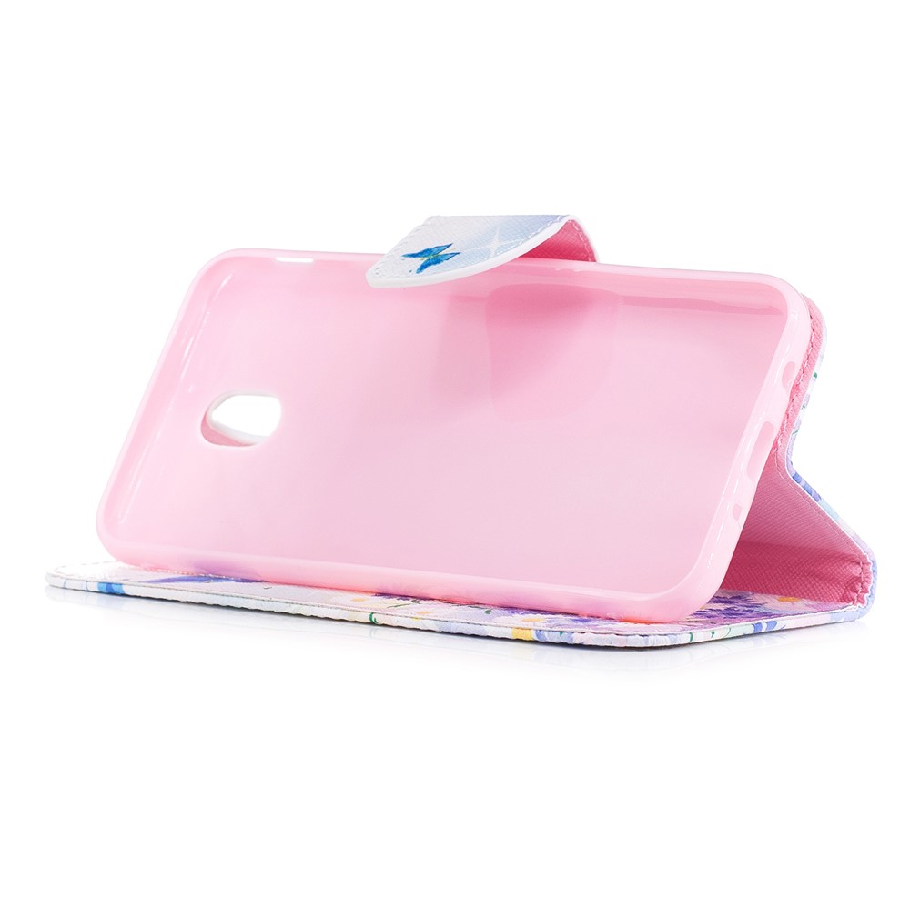 Impressão De Padrão PU Couro Wallet Stand Shell Para Samsung Galaxy J5 (2017) Versão Da UE - Blue Butterfles-5