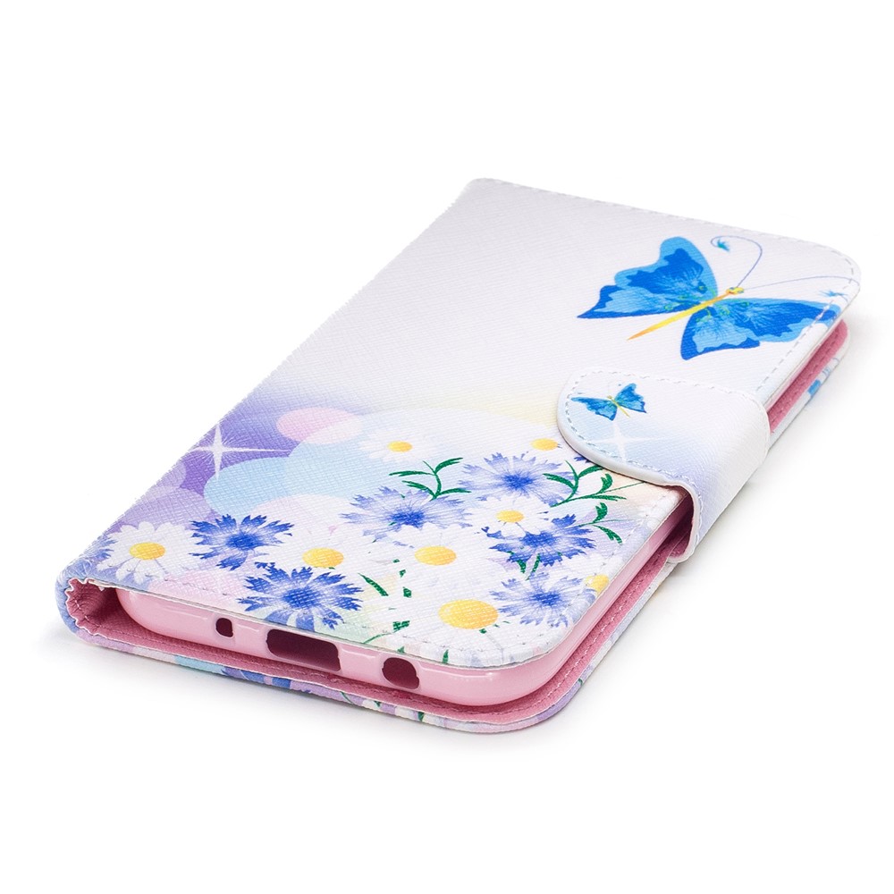 Impressão De Padrão PU Couro Wallet Stand Shell Para Samsung Galaxy J5 (2017) Versão Da UE - Blue Butterfles-6