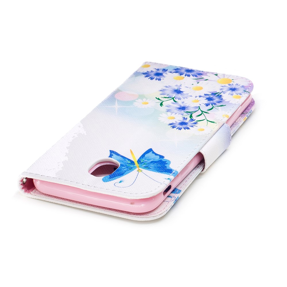 Impressão De Padrão PU Couro Wallet Stand Shell Para Samsung Galaxy J5 (2017) Versão Da UE - Blue Butterfles-7