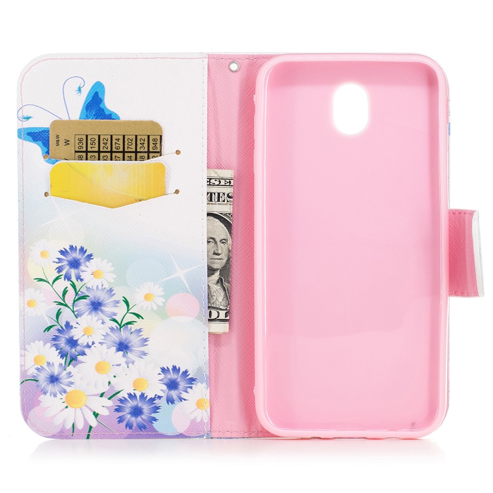 Impressão De Padrão PU Couro Wallet Stand Shell Para Samsung Galaxy J5 (2017) Versão Da UE - Blue Butterfles-8
