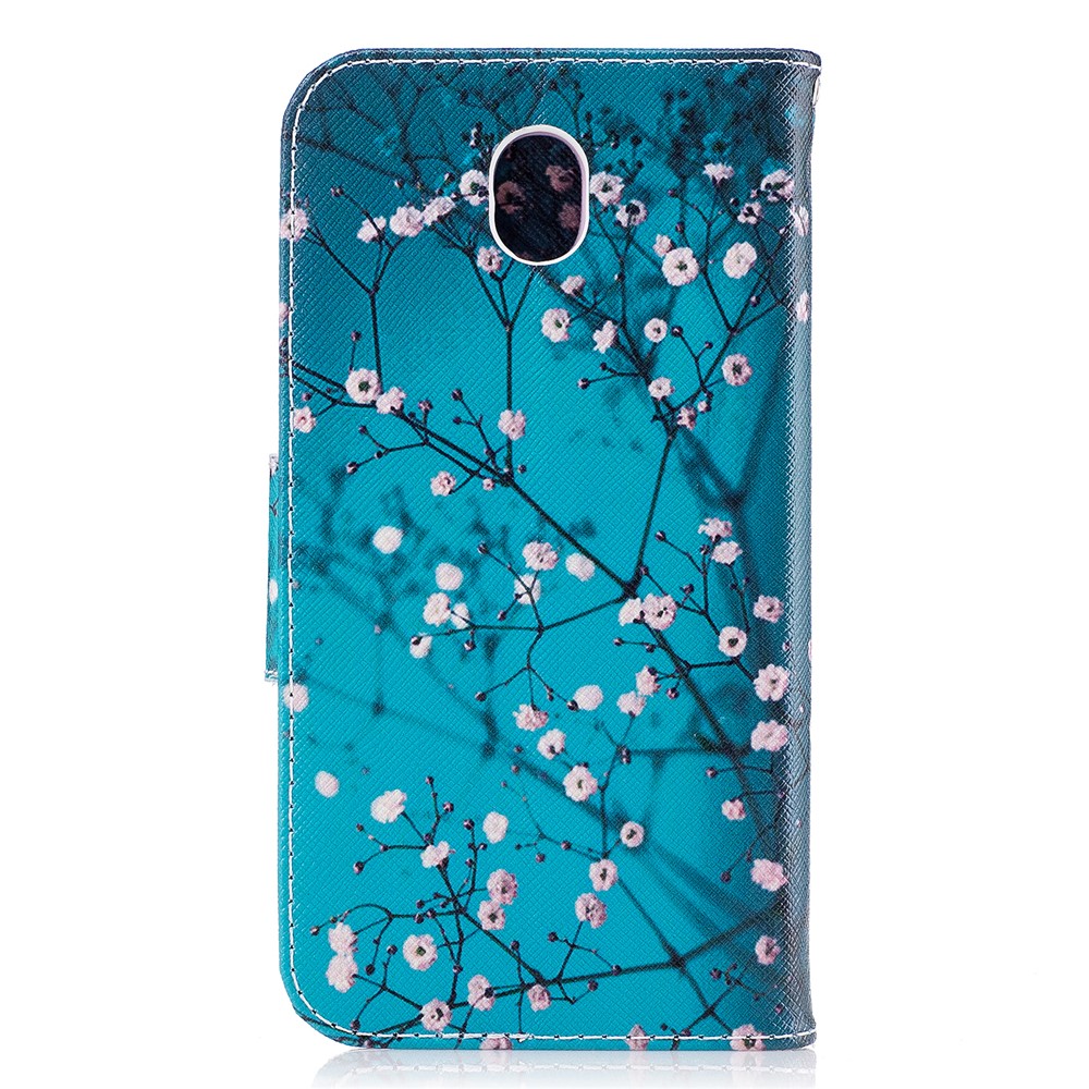 Suporte De Cartão De Impressão Padrão Estojo De Capa De Couro Flip Stand Para Samsung Galaxy J5 (2017) Versão Da UE - Árvore Com Flores-3