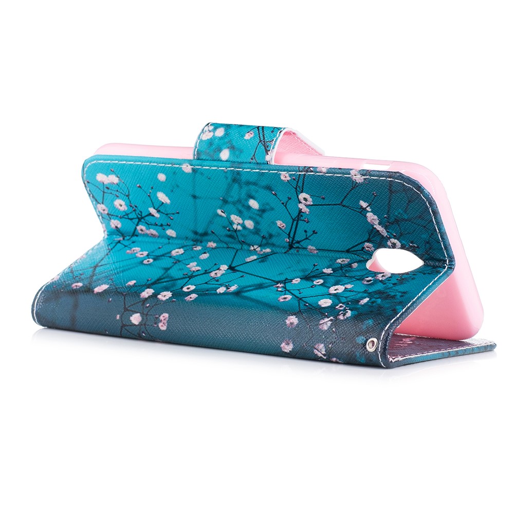 Suporte De Cartão De Impressão Padrão Estojo De Capa De Couro Flip Stand Para Samsung Galaxy J5 (2017) Versão Da UE - Árvore Com Flores-4