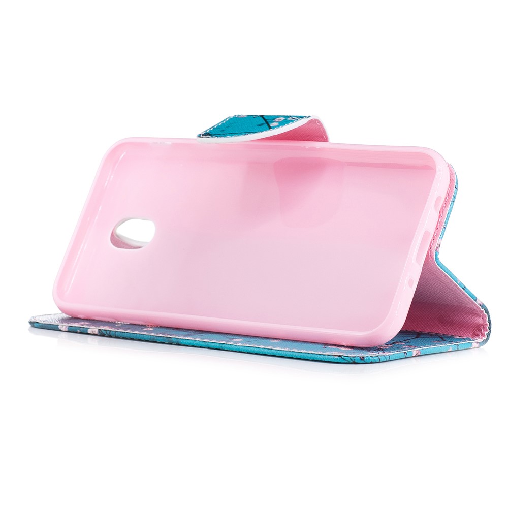 Suporte De Cartão De Impressão Padrão Estojo De Capa De Couro Flip Stand Para Samsung Galaxy J5 (2017) Versão Da UE - Árvore Com Flores-5