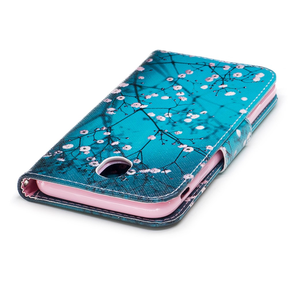 Suporte De Cartão De Impressão Padrão Estojo De Capa De Couro Flip Stand Para Samsung Galaxy J5 (2017) Versão Da UE - Árvore Com Flores-7