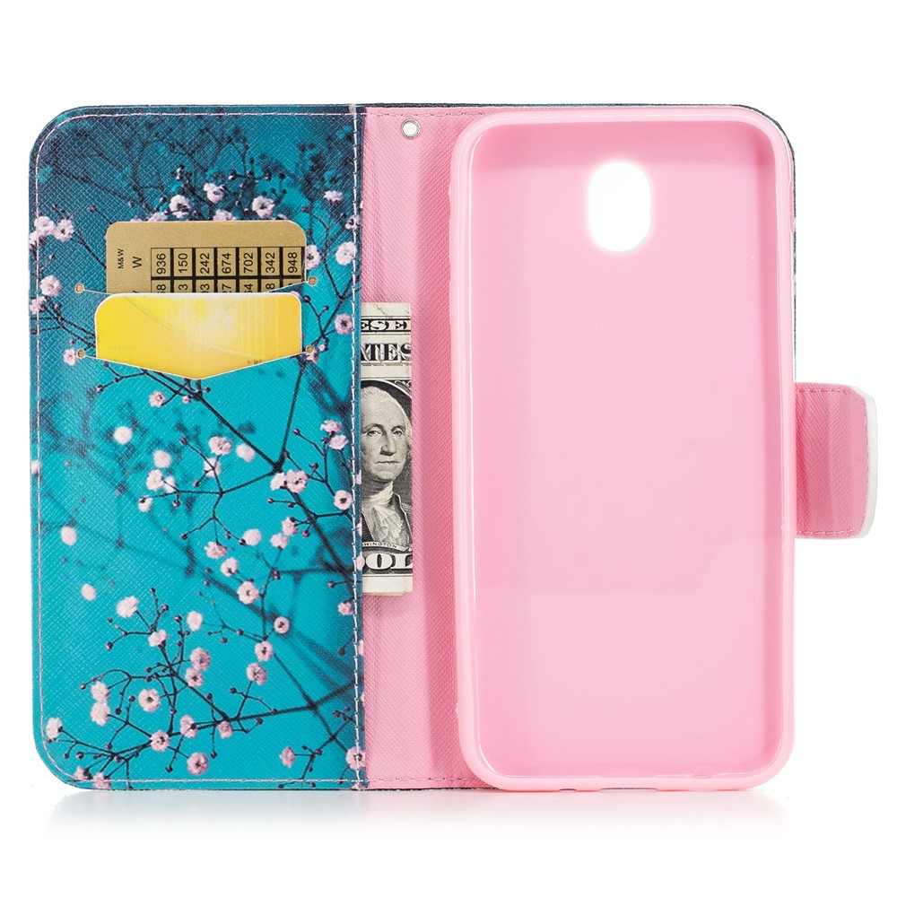 Suporte De Cartão De Impressão Padrão Estojo De Capa De Couro Flip Stand Para Samsung Galaxy J5 (2017) Versão Da UE - Árvore Com Flores-8