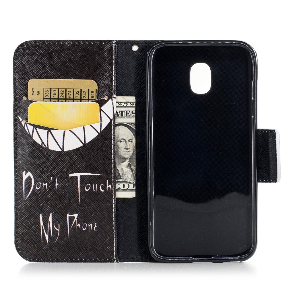 Pattern Printing Wallet Leather Stand Shell for Samsung Galaxy J7 (2017) J730 EU Version - Sinister Face / Don't Touch My Phone-8