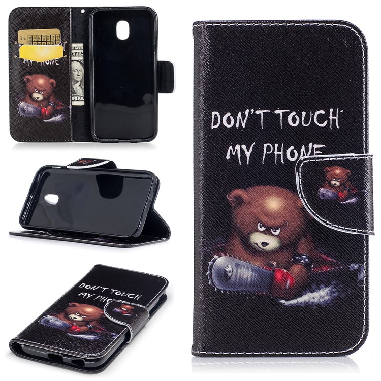 Muster Druck Brieftasche Leder Standplatz Fall Für Samsung Galaxy J7 (2017) J730 EU-Version - Fass Mein Telefon Nicht An / Bär-1