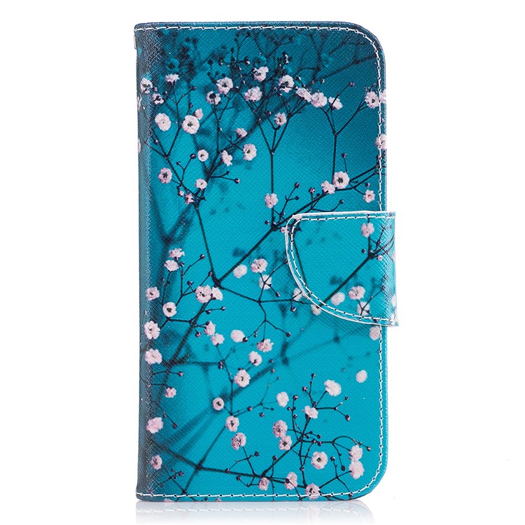Pattern Printing Wallet Leather Stand Cover for Samsung Galaxy J7 (2017) J730 EU Version - Blue / Small Flowers-2