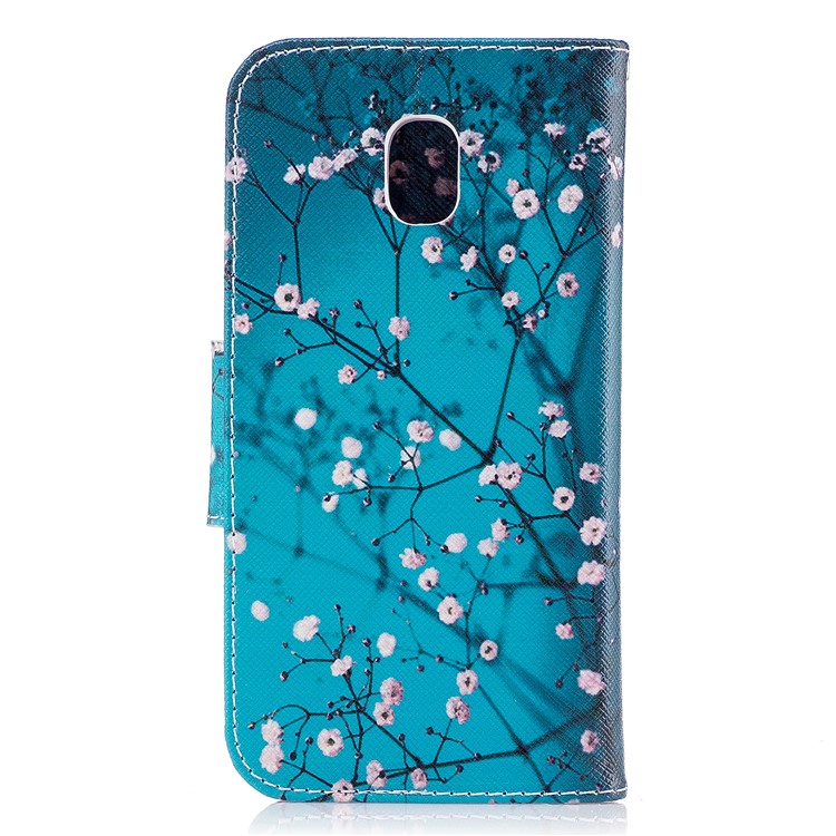 Pattern Printing Wallet Leather Stand Cover for Samsung Galaxy J7 (2017) J730 EU Version - Blue / Small Flowers-3