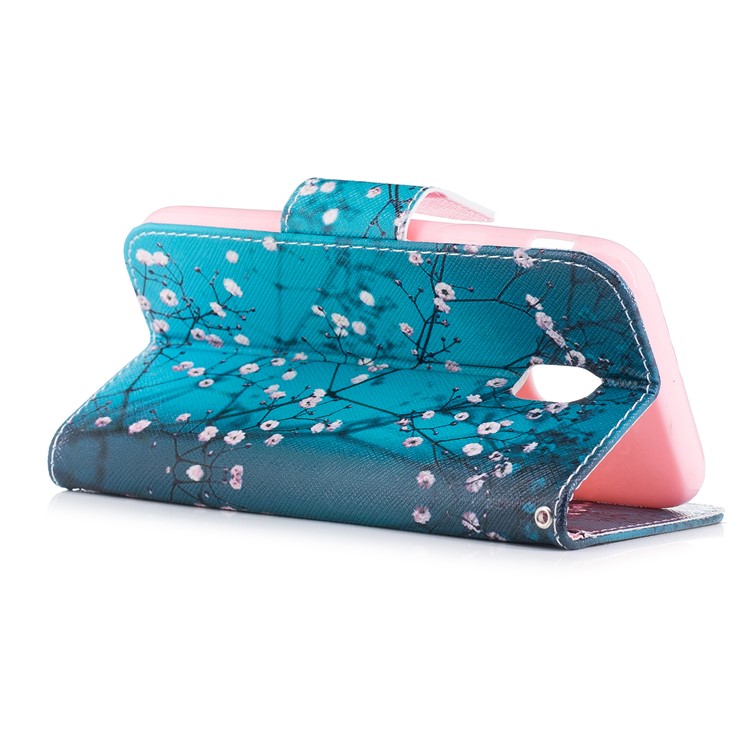 Pattern Printing Wallet Leather Stand Cover for Samsung Galaxy J7 (2017) J730 EU Version - Blue / Small Flowers-4