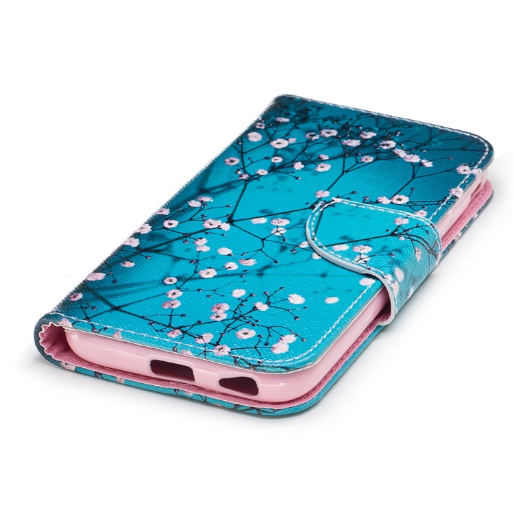 Pattern Printing Wallet Leather Stand Cover for Samsung Galaxy J7 (2017) J730 EU Version - Blue / Small Flowers-6