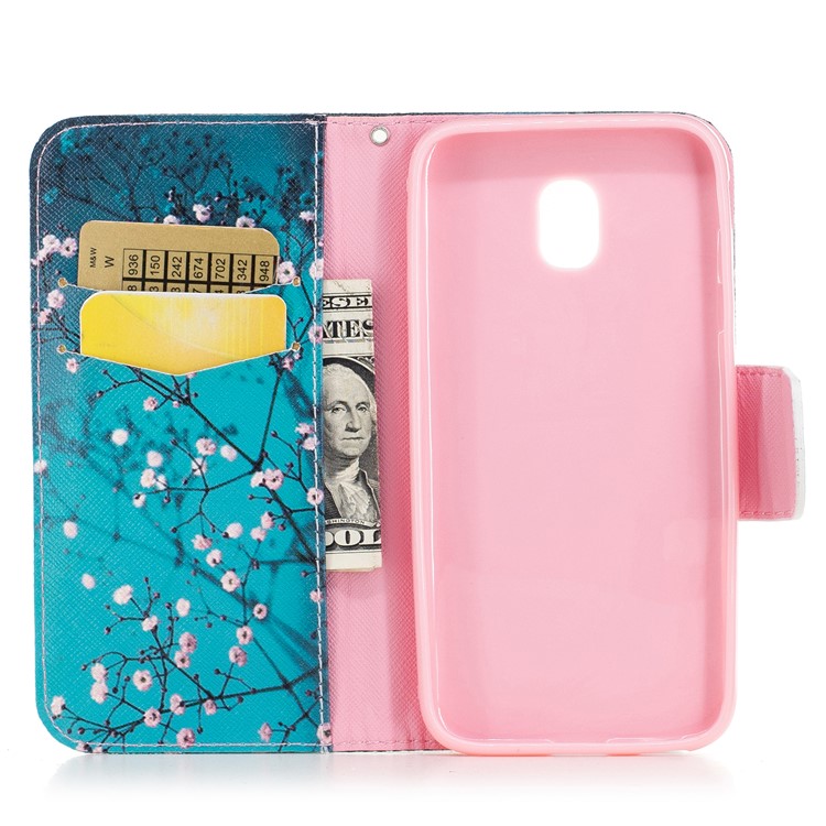 Pattern Printing Wallet Leather Stand Cover for Samsung Galaxy J7 (2017) J730 EU Version - Blue / Small Flowers-8