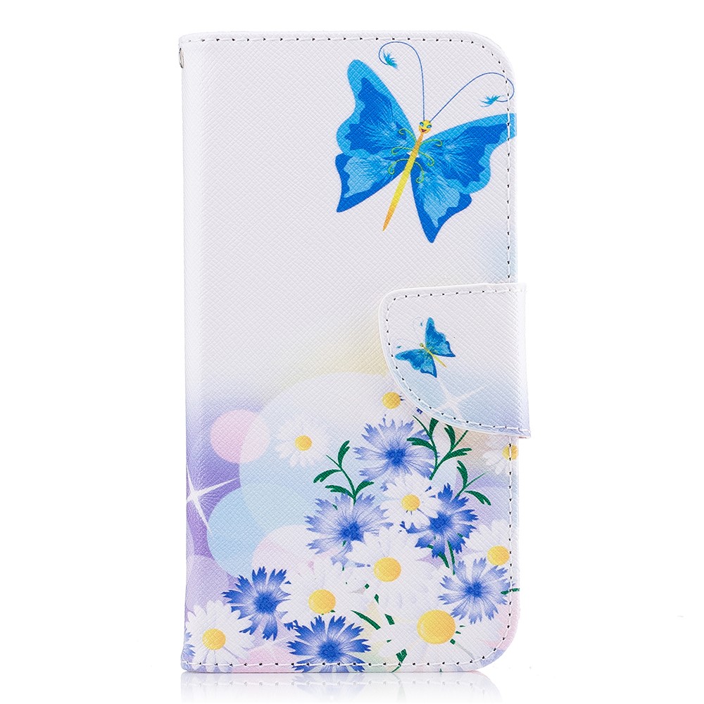 Para Samsung Galaxy J7(2017) J730 Versão da UE Padrão de impressão Carteira de couro Suporte de caixa de telefone celular - Daisy e Blue Butterfly-2