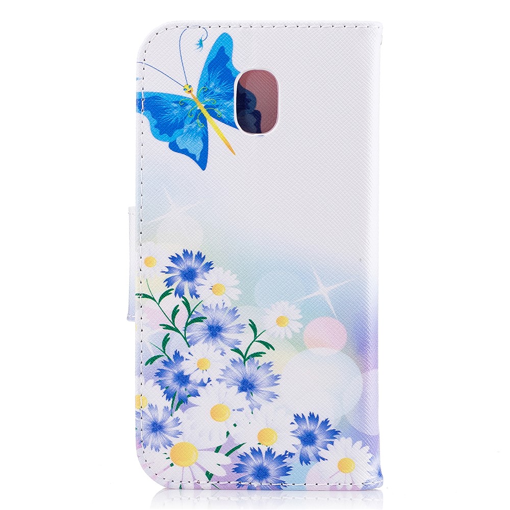 Para Samsung Galaxy J7(2017) J730 Versão da UE Padrão de impressão Carteira de couro Suporte de caixa de telefone celular - Daisy e Blue Butterfly-3