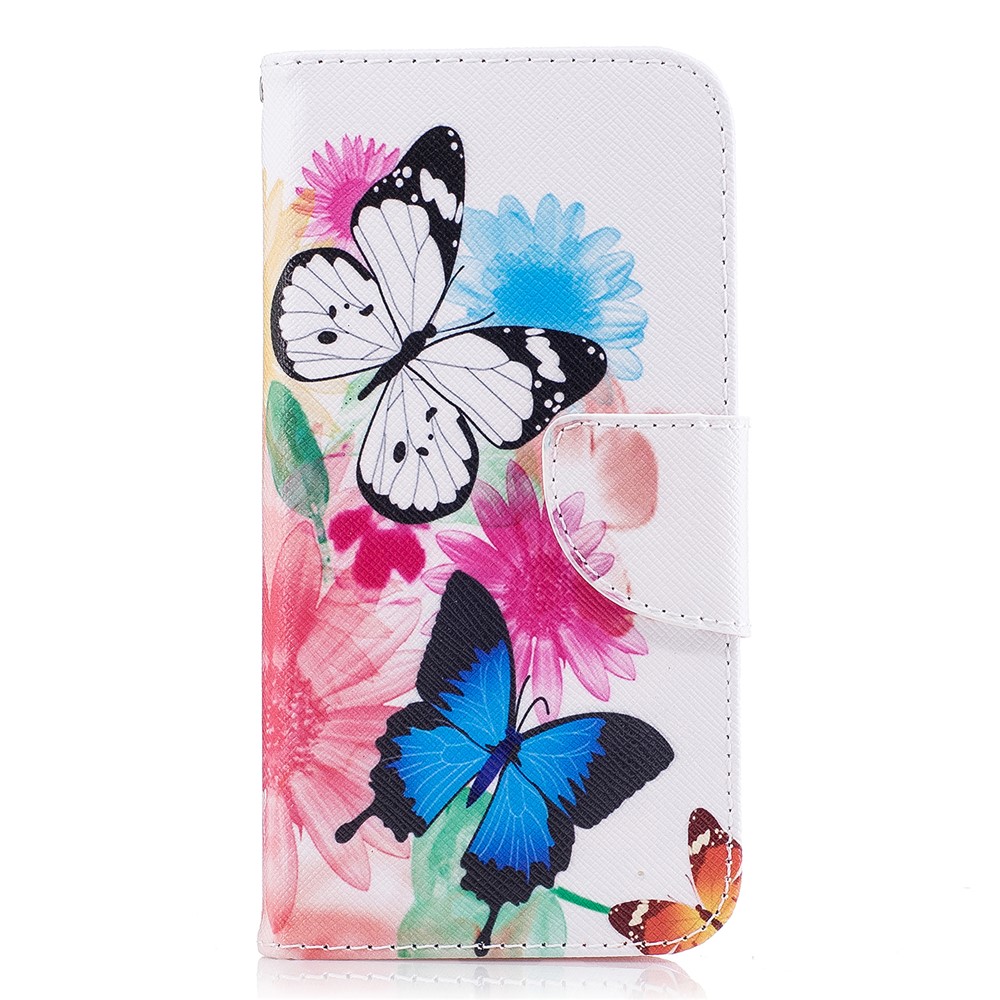 For Samsung Galaxy J7 (2017) J730 EU Version Pattern Printing Wallet Leather Stand Cell Phone Cover - Flowers and Butterfly-2