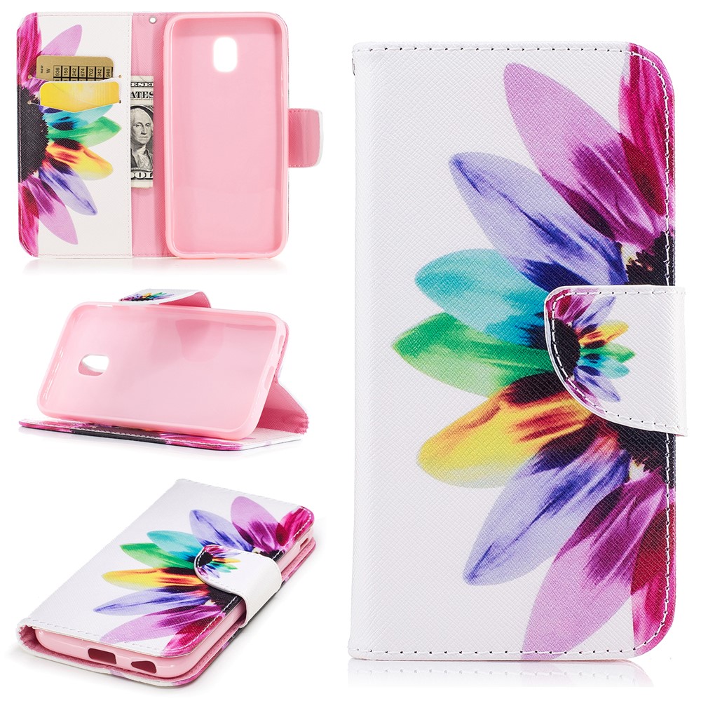 Pattern Printing Wallet Leather Stand Cell Phone Shell for Samsung Galaxy J7 (2017) J730 EU Version - Colorful Half Flowers-1
