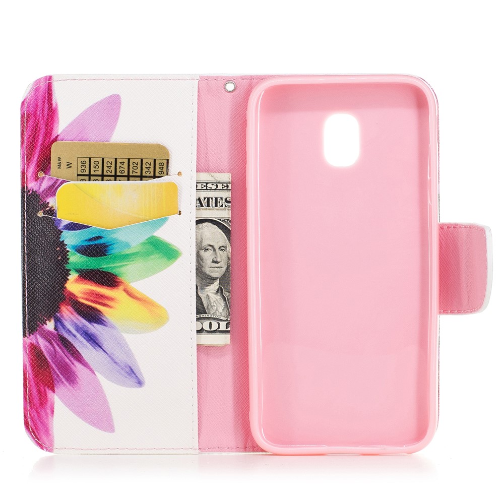 Pattern Printing Wallet Leather Stand Cell Phone Shell for Samsung Galaxy J7 (2017) J730 EU Version - Colorful Half Flowers-8