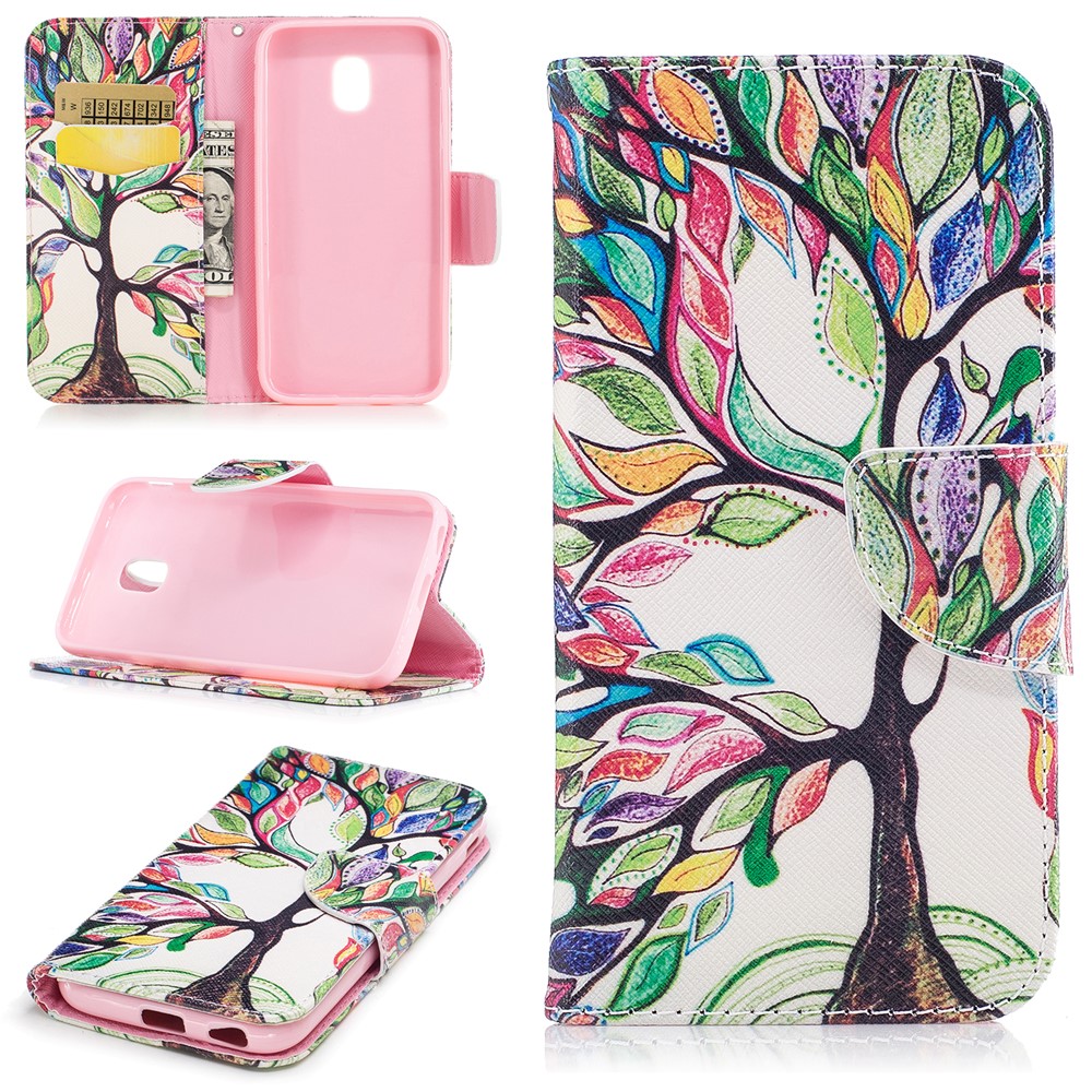 Pattern Printing Wallet Leather Stand Cell Phone Casing for Samsung Galaxy J7 (2017) J730 EU Version - Colorful Flowers-1