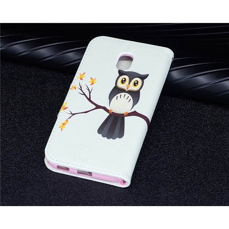 Pattern Printing Wallet Stand Leather Casing with Card Holder for Samsung Galaxy J3 (2017) EU Version - Owl-10
