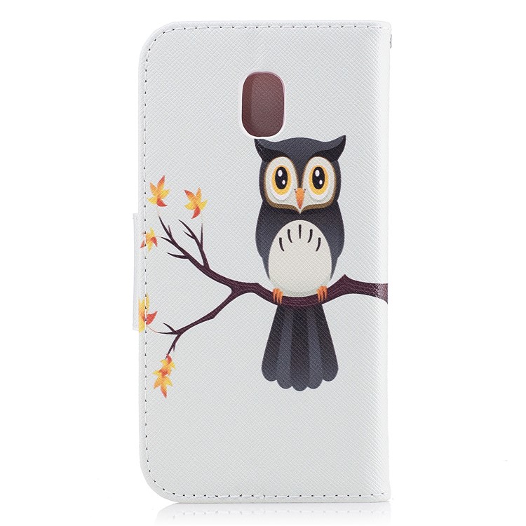 Pattern Printing Wallet Stand Leather Casing with Card Holder for Samsung Galaxy J3 (2017) EU Version - Owl-3