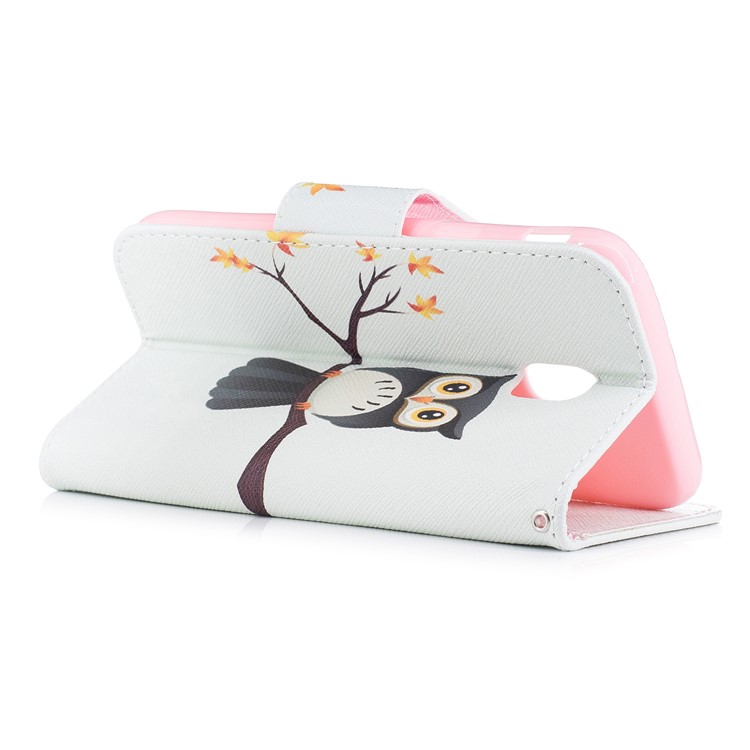 Pattern Printing Wallet Stand Leather Casing with Card Holder for Samsung Galaxy J3 (2017) EU Version - Owl-4