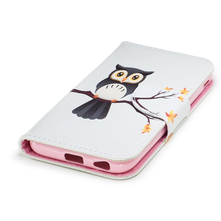 Pattern Printing Wallet Stand Leather Casing with Card Holder for Samsung Galaxy J3 (2017) EU Version - Owl-6