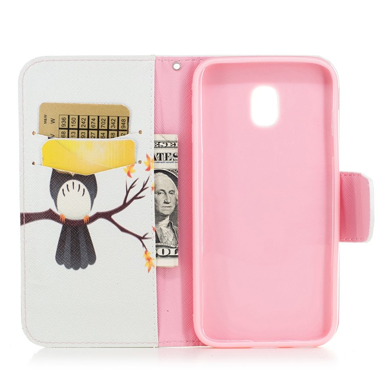 Pattern Printing Wallet Stand Leather Casing with Card Holder for Samsung Galaxy J3 (2017) EU Version - Owl-8