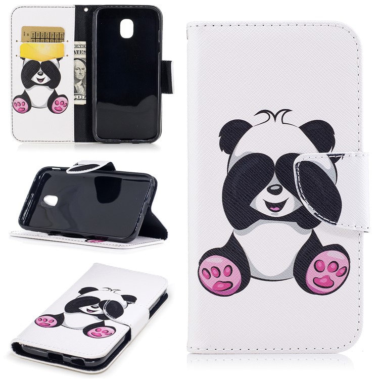 Impressão de padrões Suporte de carteira Estofado de couro para telefone com ímã para Samsung Galaxy J3 (2017) Versão da UE - panda-1