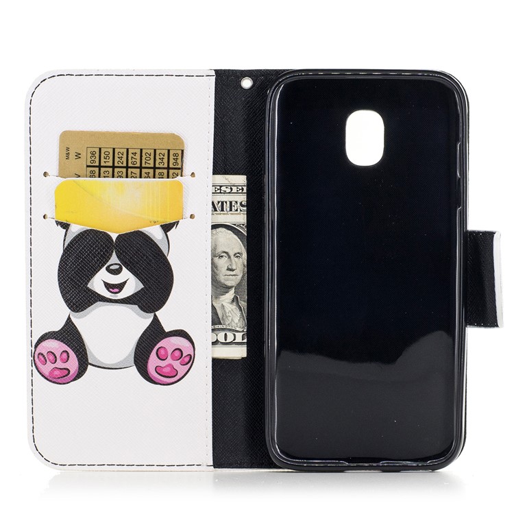 Impressão de padrões Suporte de carteira Estofado de couro para telefone com ímã para Samsung Galaxy J3 (2017) Versão da UE - panda-8