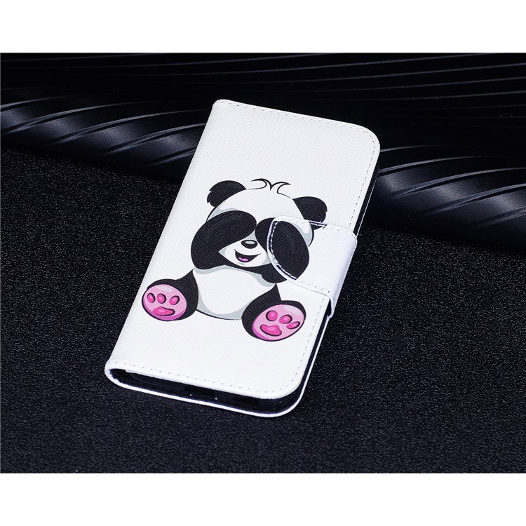 Impressão de padrões Suporte de carteira Estofado de couro para telefone com ímã para Samsung Galaxy J3 (2017) Versão da UE - panda-9