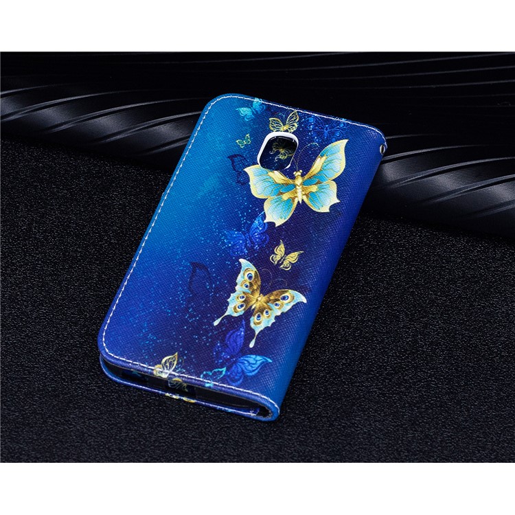 For Samsung Galaxy J3 (2017) EU Version Pattern Printing Wallet Stand Leather Shell with Magnet - Gold and Cyan Butterfly-10
