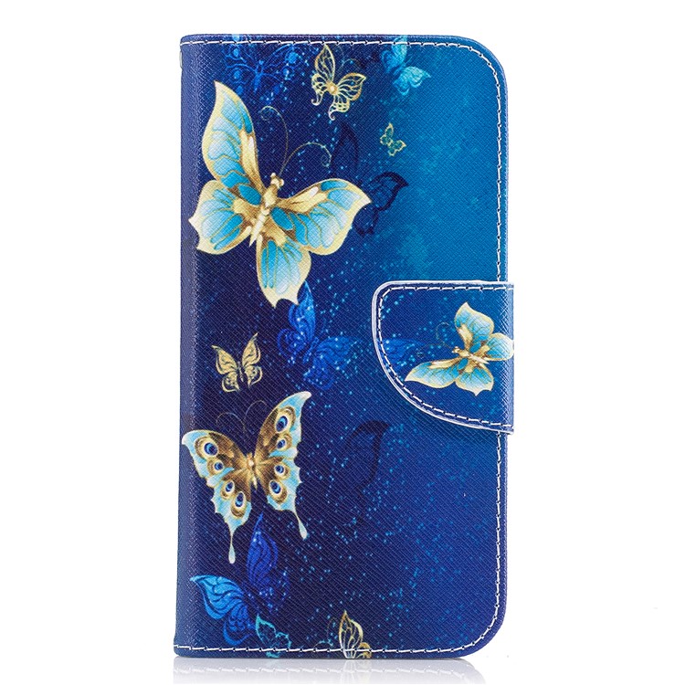 For Samsung Galaxy J3 (2017) EU Version Pattern Printing Wallet Stand Leather Shell with Magnet - Gold and Cyan Butterfly-2