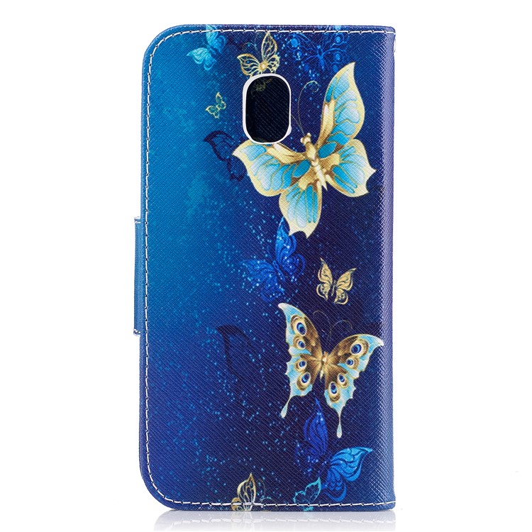 For Samsung Galaxy J3 (2017) EU Version Pattern Printing Wallet Stand Leather Shell with Magnet - Gold and Cyan Butterfly-3