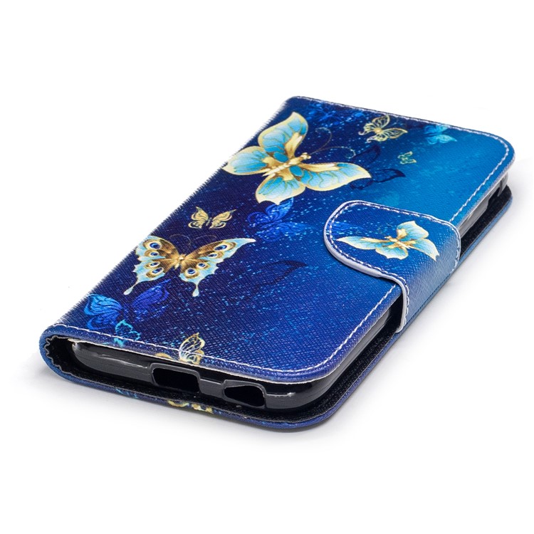 For Samsung Galaxy J3 (2017) EU Version Pattern Printing Wallet Stand Leather Shell with Magnet - Gold and Cyan Butterfly-6