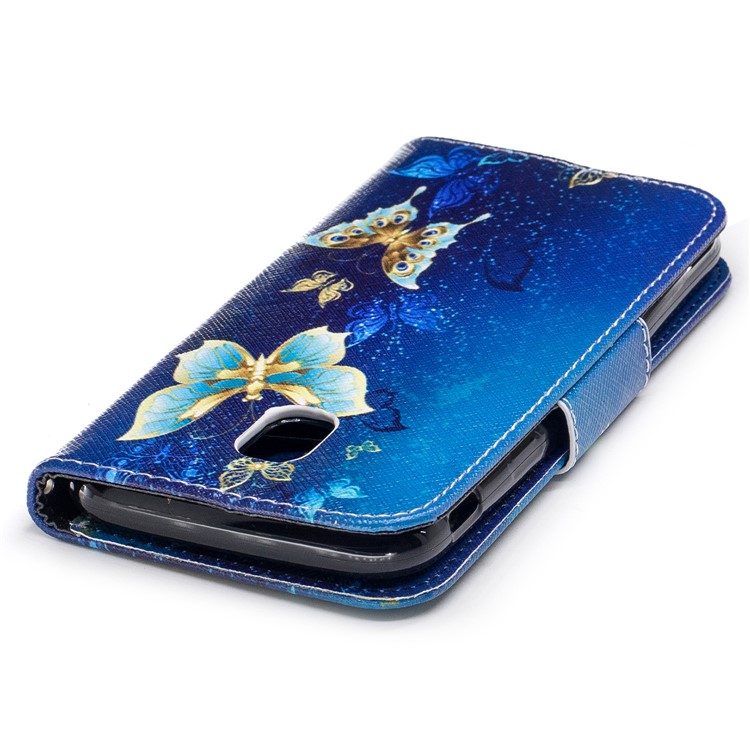 For Samsung Galaxy J3 (2017) EU Version Pattern Printing Wallet Stand Leather Shell with Magnet - Gold and Cyan Butterfly-7